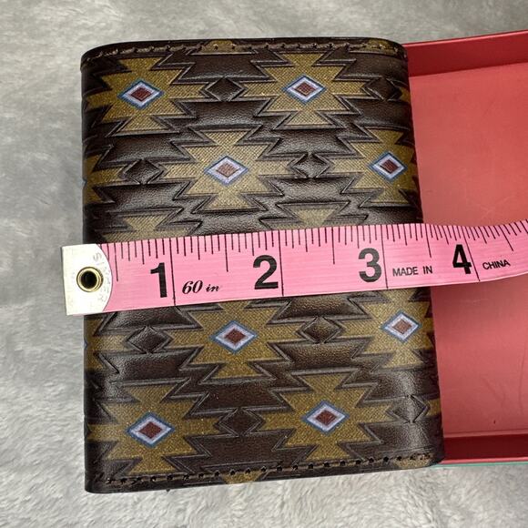 Red Dirt Hat Co Trifold Wallet Genuine Leather Southwest Aztec Embossed Design - Picture 9 of 12